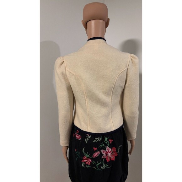 LITZA Vintage White Black Boiled Wool Puff Shoulder Silver Buttons Jacket  2-4 - Picture 4 of 10